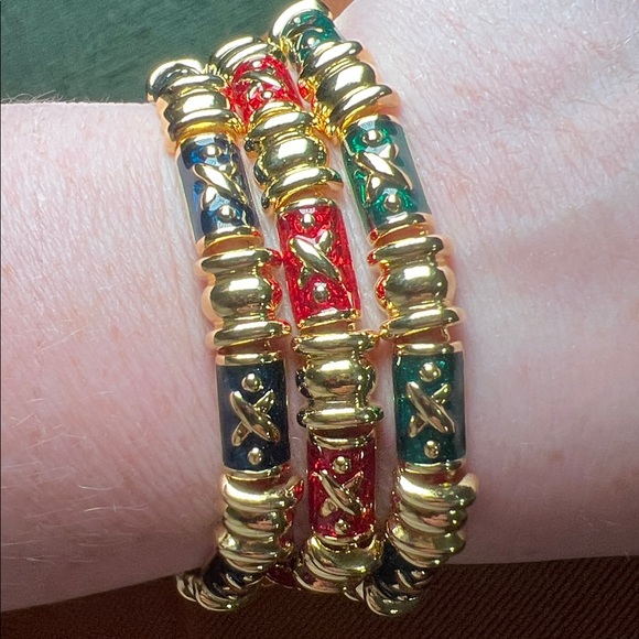 VTG Joan Rivers Red Blue Green Enamel Gold Tennis Bracelet Set of 3 - Picture 1 of 6